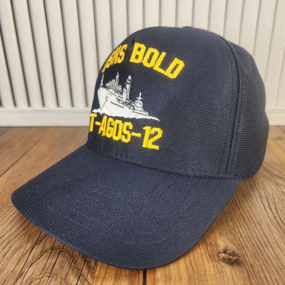 VTG USNS Bold T-AGOS-12 Navy Ship Snapback Hat Cap New England Cap Co USA Made